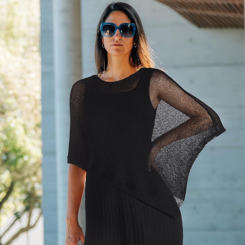 Jamntower 1 Pcs Women Sheer Poncho Shrug Summer Sheer Blouse Top Lightweight Poncho Sheer Bolero for Formal Evening Dress - Image 4